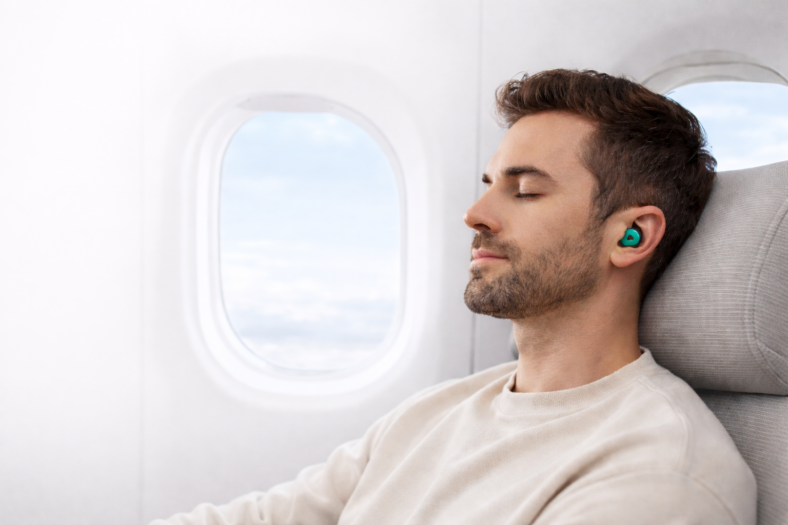 Bouchons d’oreilles réutilisables et étui posés près du lit