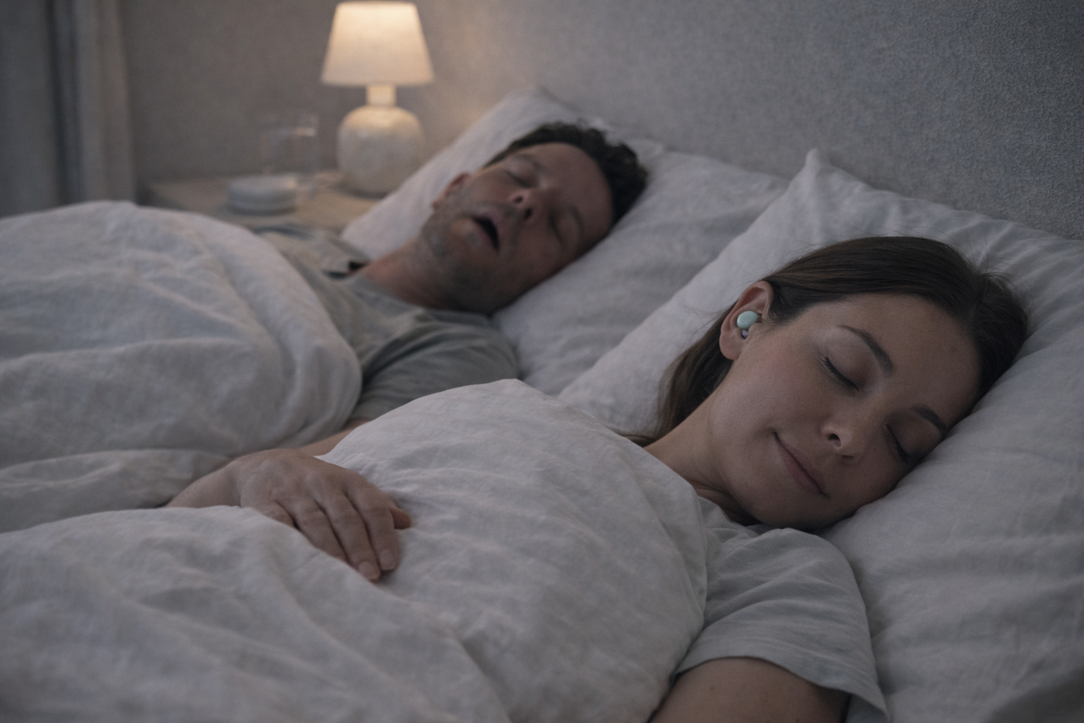 A women sleeping well with her earplugs